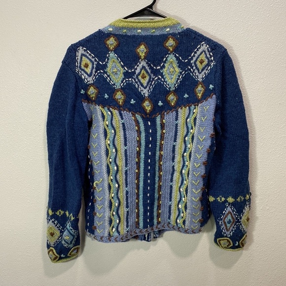 Newari colorful ribbed raised lusekofte sweater cardigan islandic design 3d knit - Picture 6 of 10